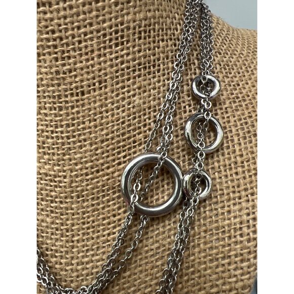 Lia Sophia Inner Circle Silver Tone Multi Chain Necklace Can be Doubled Adj 35" - Picture 2 of 5